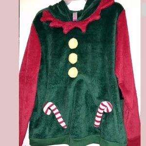 CHRISTMAS ELF FLEECE SWEATER XL HOODIE RED GREEN